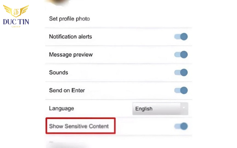 Tùy chọn "Show Sensitive Content" (Hiển thị nội dung nhạy cảm)